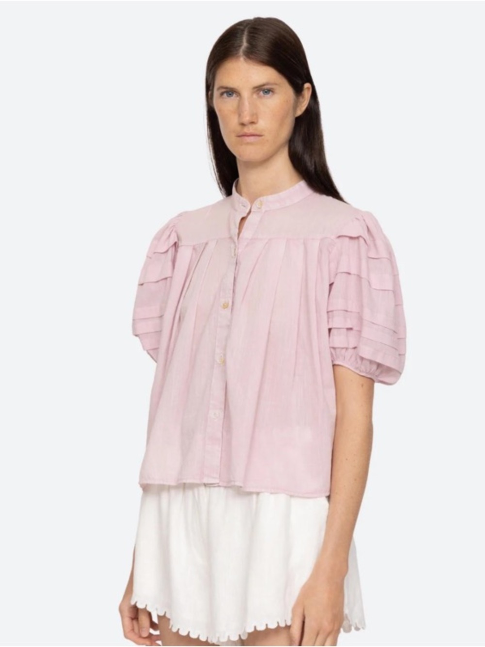 Sea New York Salome Top Light Pink Puff Sleeve Button Front size XL designer